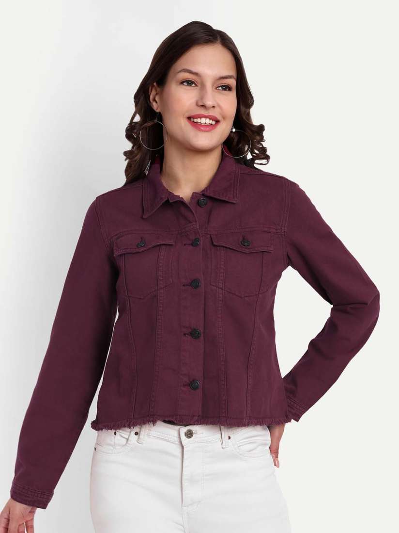 Burgundy denim jacket top