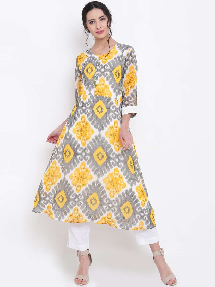 Buy Shree Women White Yellow Printed Straight Kurta Kurtas for Women 2392289 Myntra