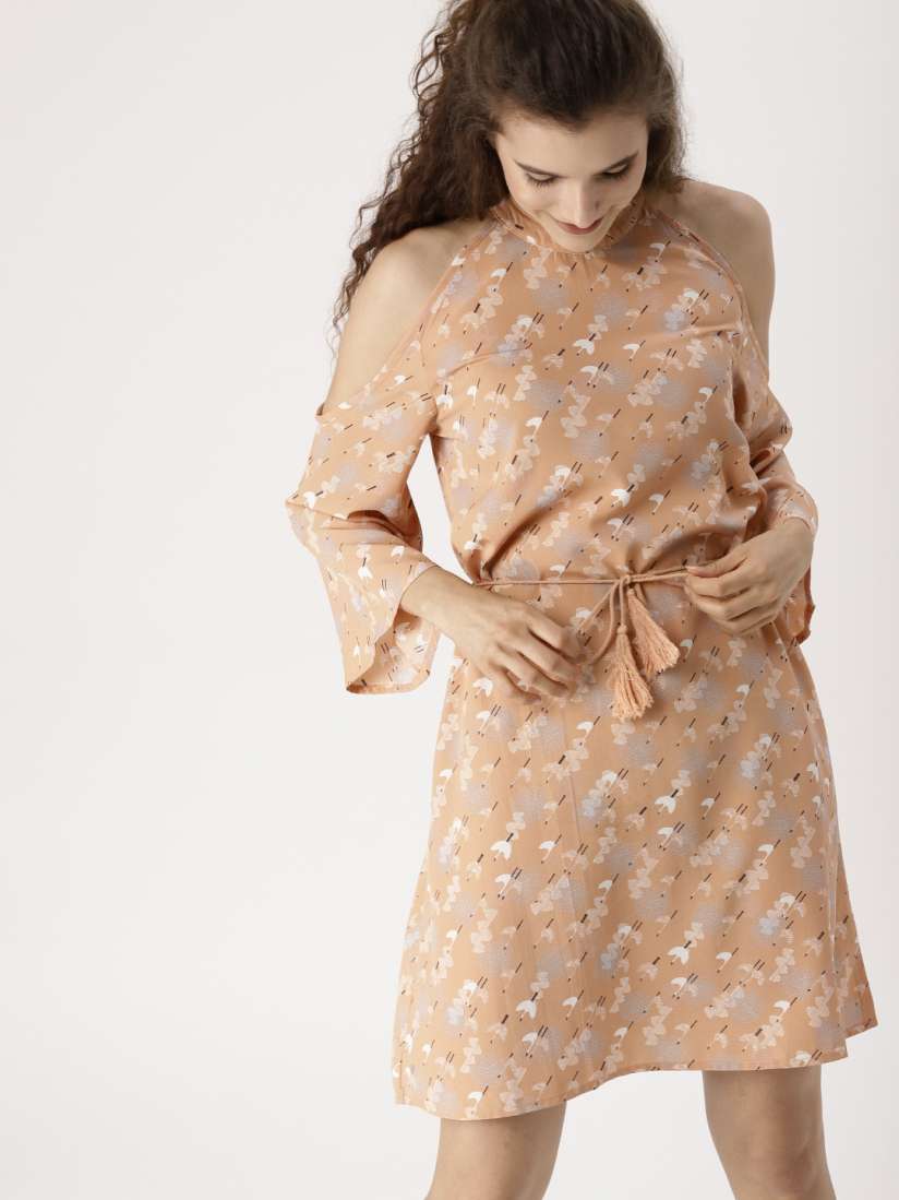 Buy DressBerry Women Peach Coloured Printed A Line Dress Dresses for Women 2392512 Myntra
