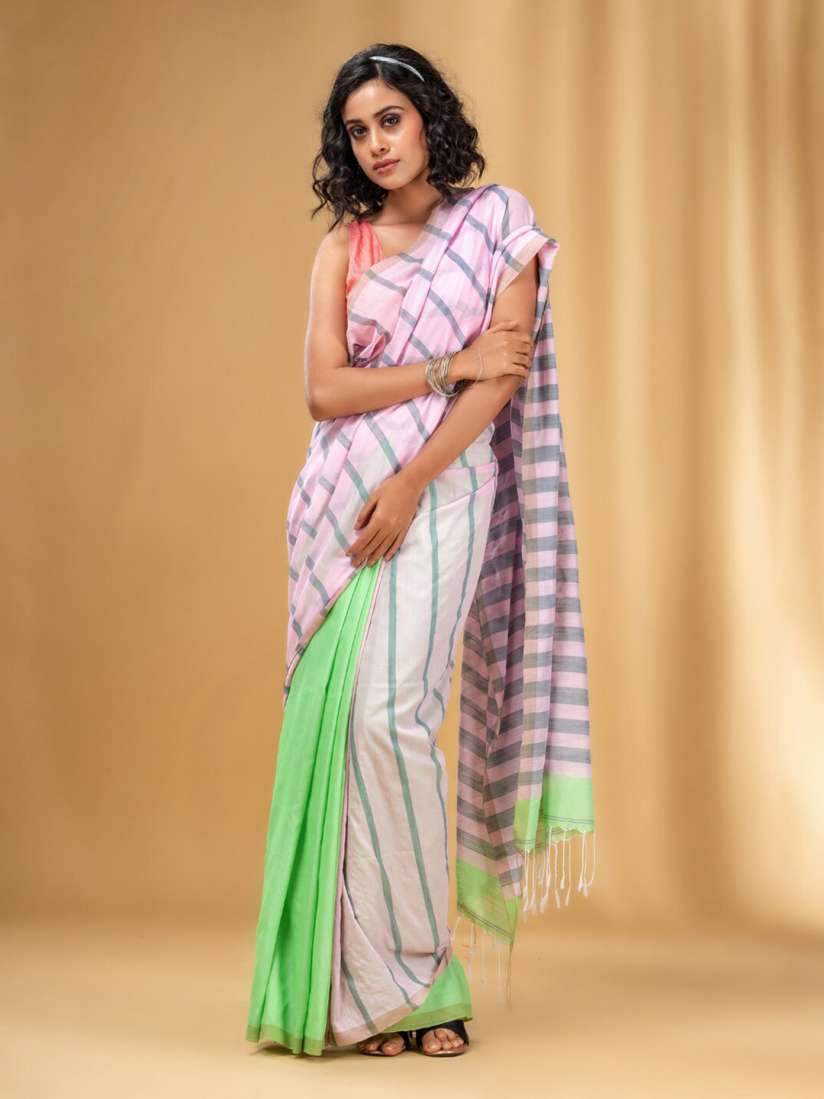 Buy Charukriti Striped Pure Cotton Half and Half Saree Sarees for Women 23929896 Myntra
