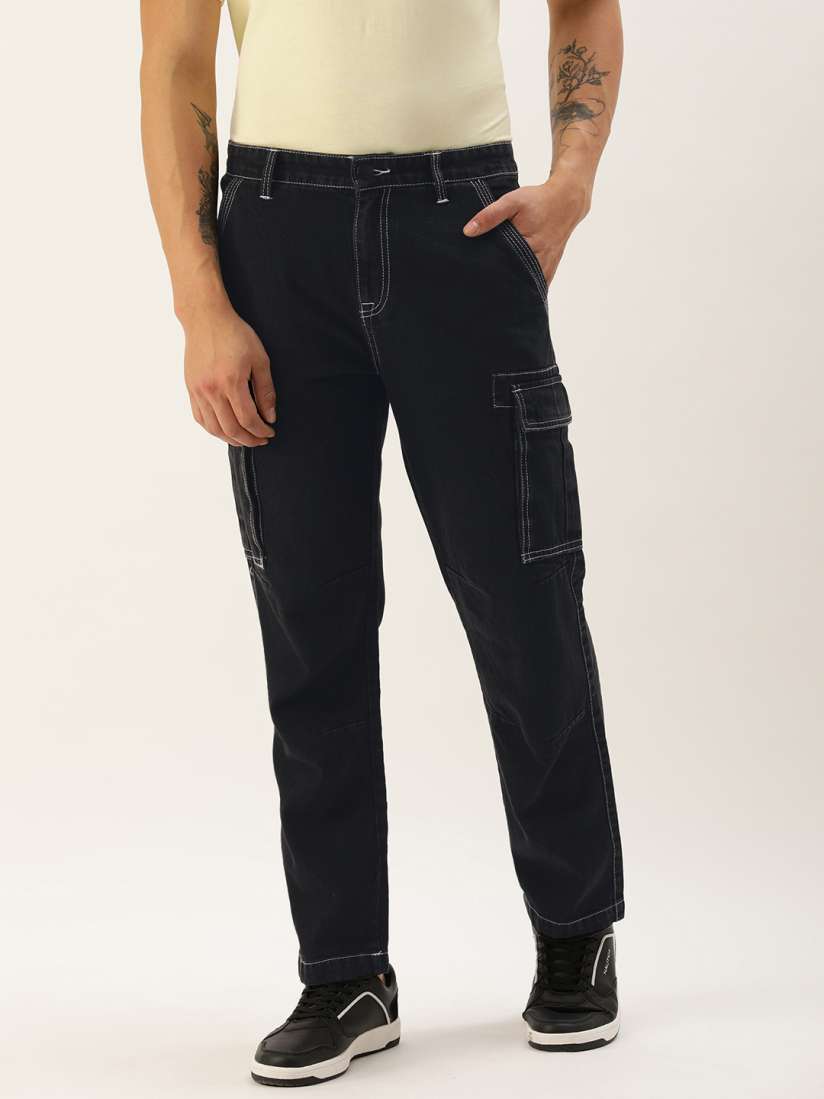 Buy Bene Kleed Men Mid Rise Relaxed Fit Cargo Jeans with Contrast Stitch Jeans for Men 23933016 Myntra