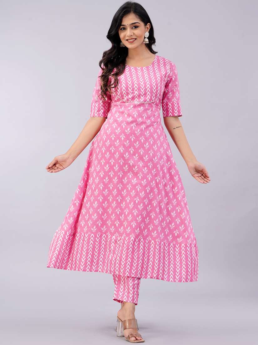 Buy Sanganeri Kurti Floral Printed Gotta Patti Kurta With Trousers Kurta Sets for Women 23945654 Myntra
