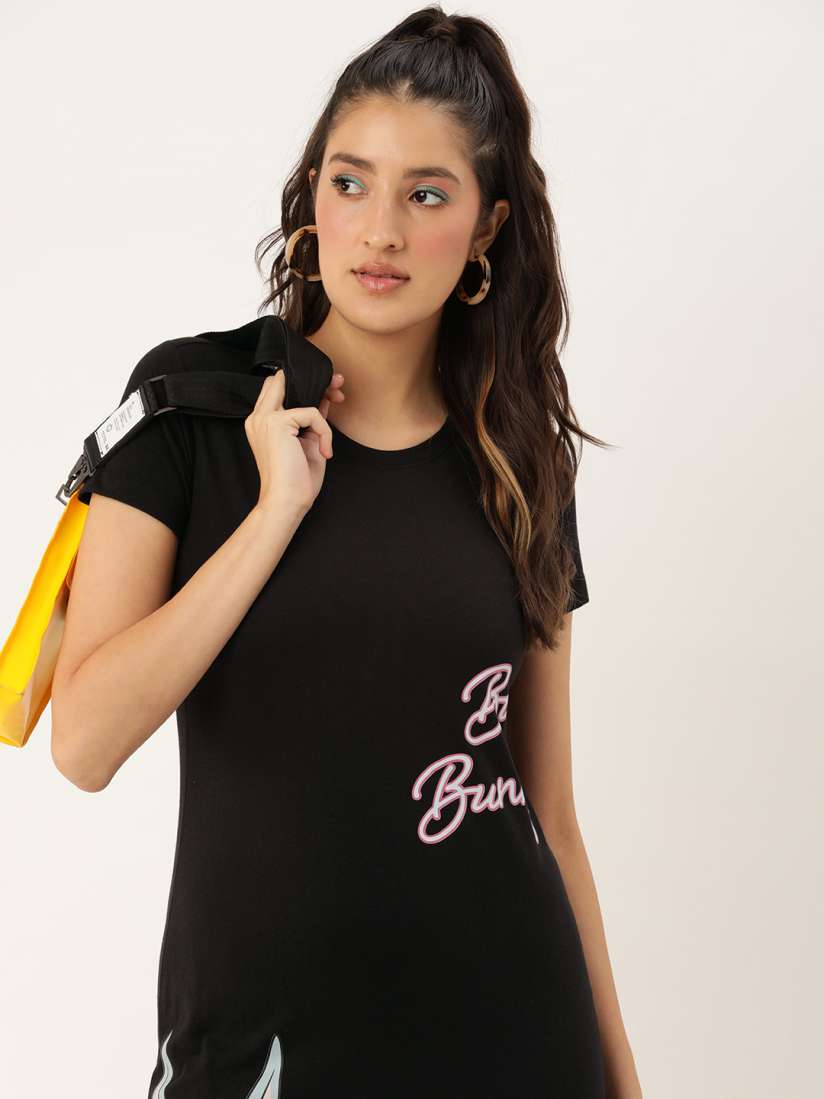 Buy Kook N Keech Looney Tunes Comfy Fit Bugs Bunny Graphic Printed Cotton T shirt Dress Dresses for Women 23951338 Myntra