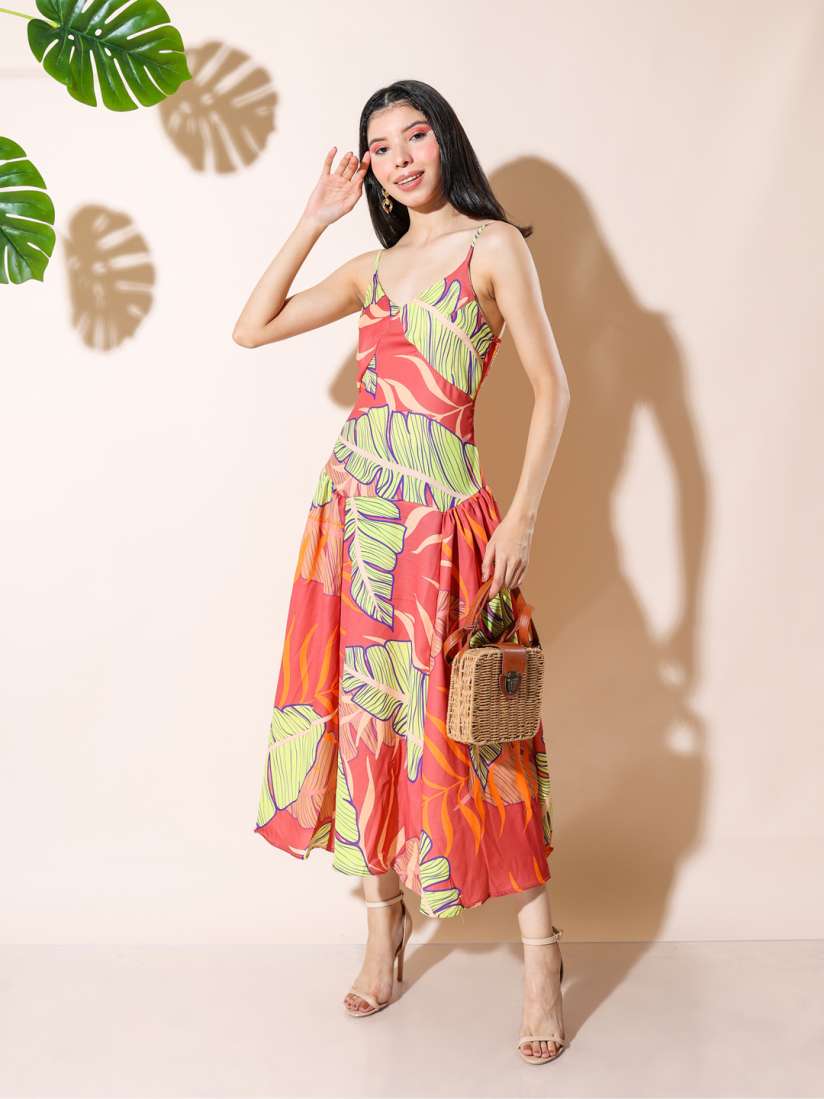 Buy Stylecast X Hersheinbox Tropical Print Crepe Empire Midi Dress Dresses for Women 23956974 Myntra