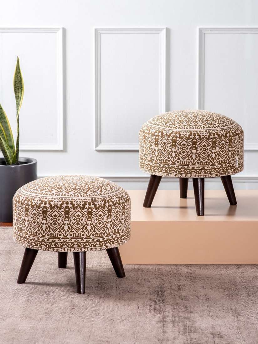 Buy nestroots 2 Pcs Yellow White Printed Round Shaped Ottomans Ottomans for Unisex 23959726 Myntra