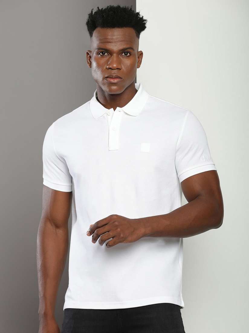 Buy Calvin Klein Jeans White Polo Collar Pure Cotton T shirt Tshirts for Men 23962052 Myntra