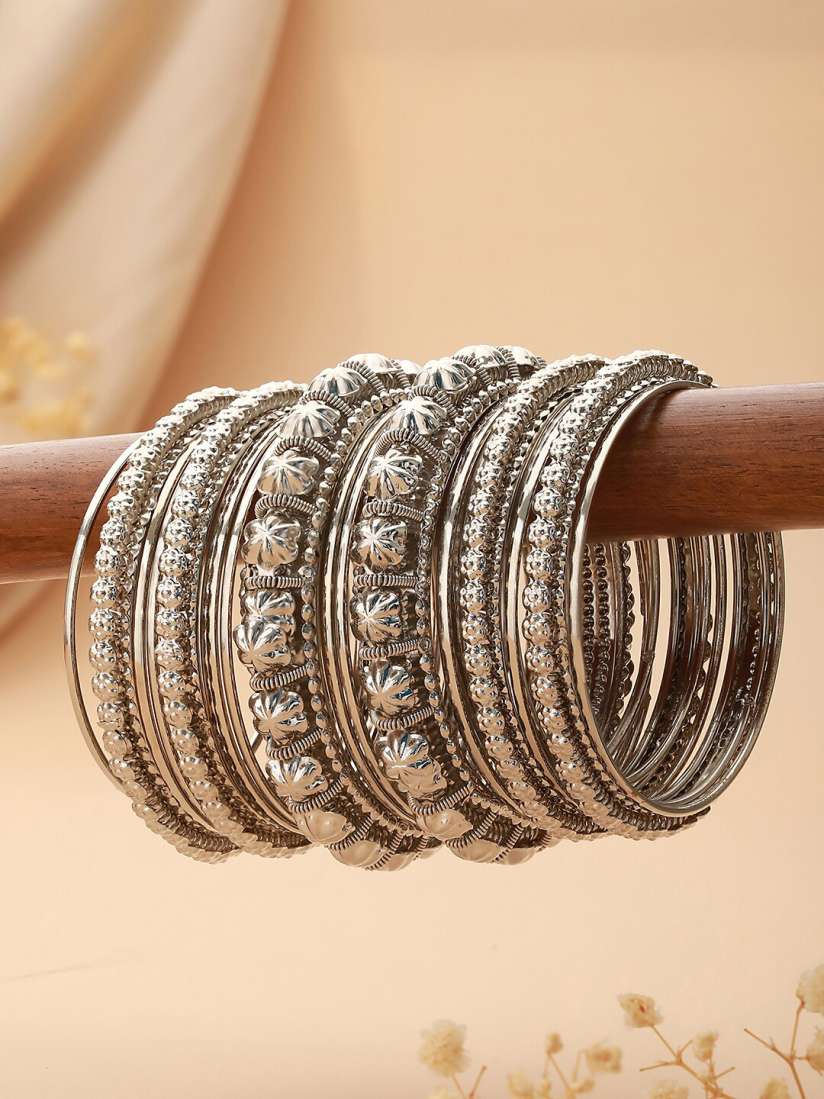 Buy Jazz and Sizzle Set Of 18 Silver Plated Textured Oxidised Bangles Bangle for Women 23964384 Myntra