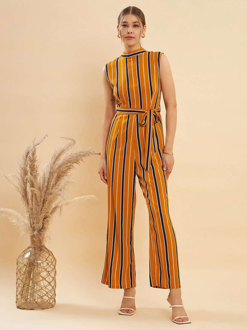 Buy KASSUALLY Orange Coloured Navy Blue Striped Basic Jumpsuit Jumpsuit for Women 23972622 Myntra