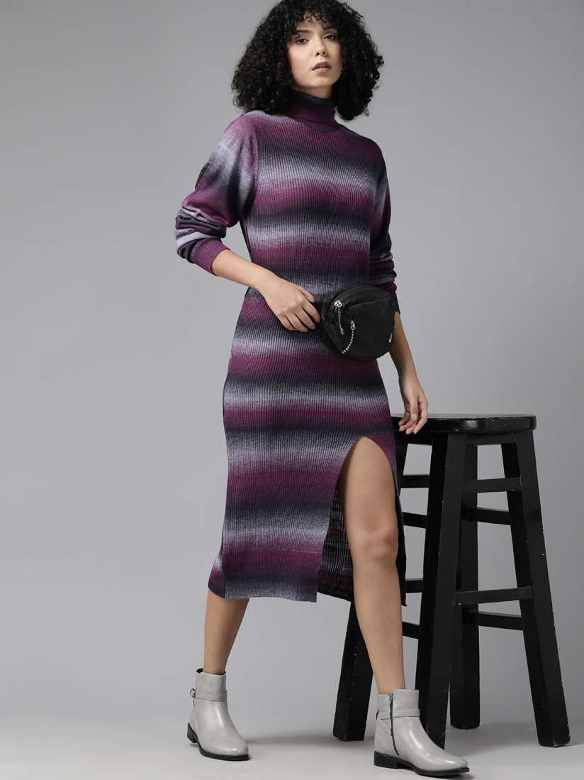 Purple and black striped dress top