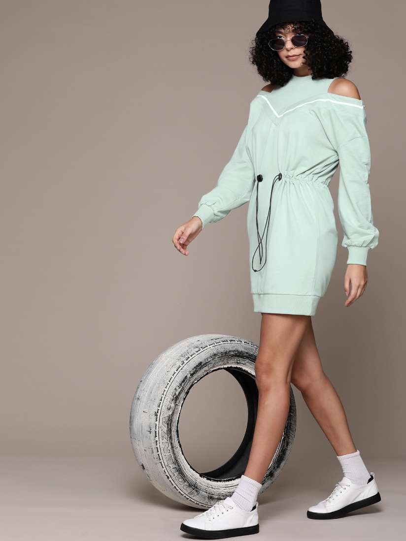 Buy The Roadster Lifestyle Co. Cold Shoulder Sweatshirt Dress Dresses for Women 23978010 Myntra