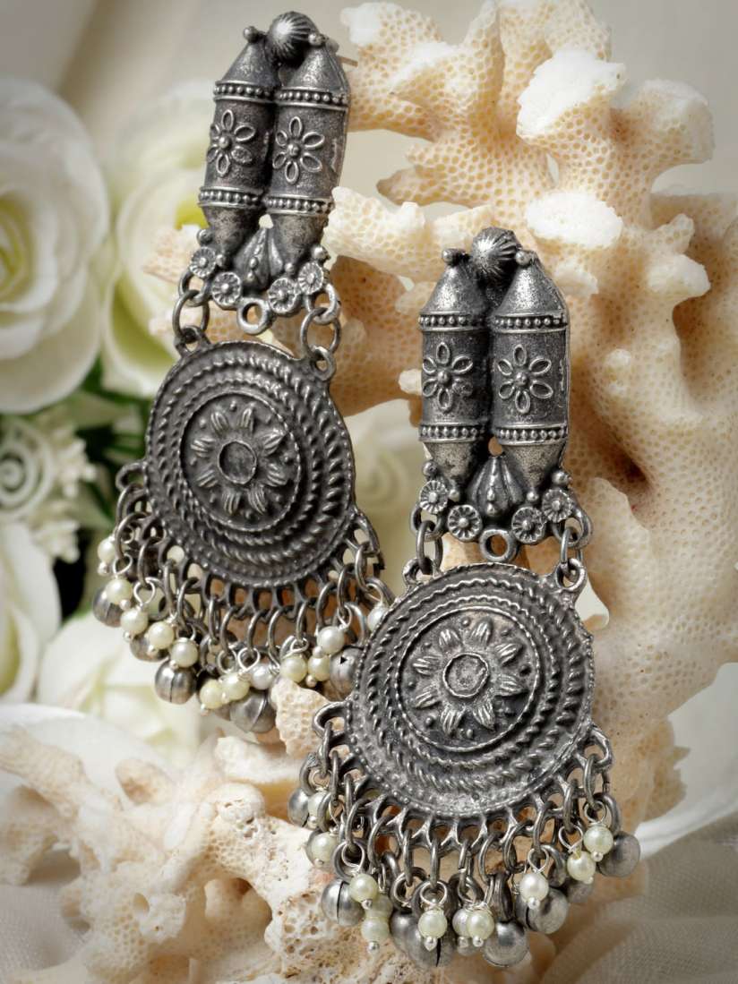 Buy Moedbuille Silver Plated Circular Drop Earrings Earrings for Women 23982004 Myntra