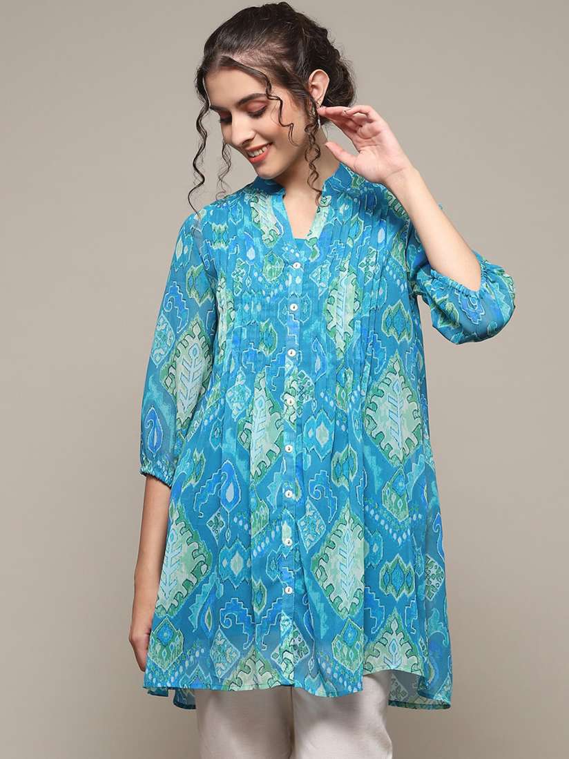 Buy Biba Abstract Printed Mandarin Collar Pleated Kurtis Kurtis for Women 23982402 Myntra