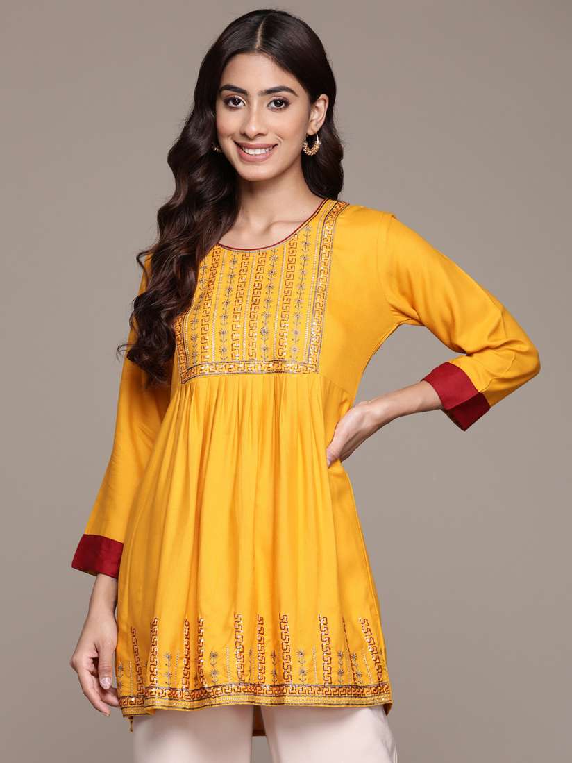 Buy Anubhutee Ethnic Motifs Embroidered Sequinned Pleated Kurti Kurtis for Women 23988228 Myntra