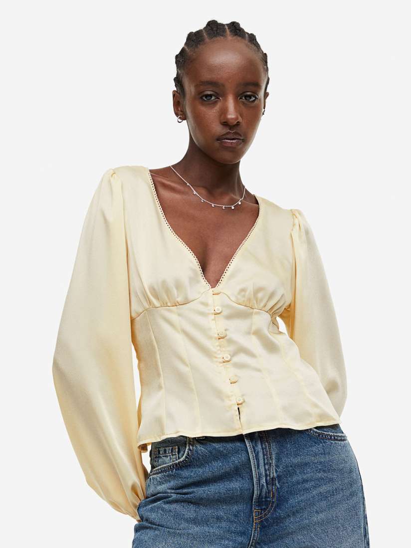 Satin balloon sleeve blouse online