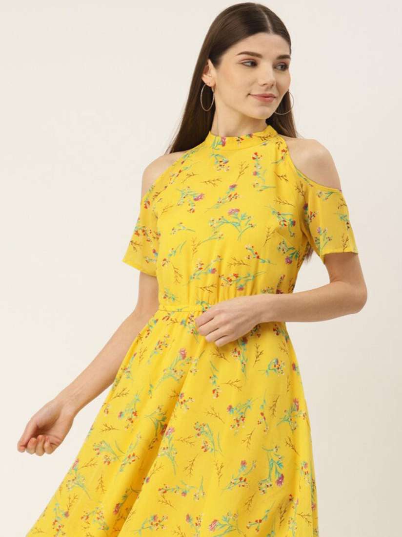Cold shoulder fit and flare dress deals