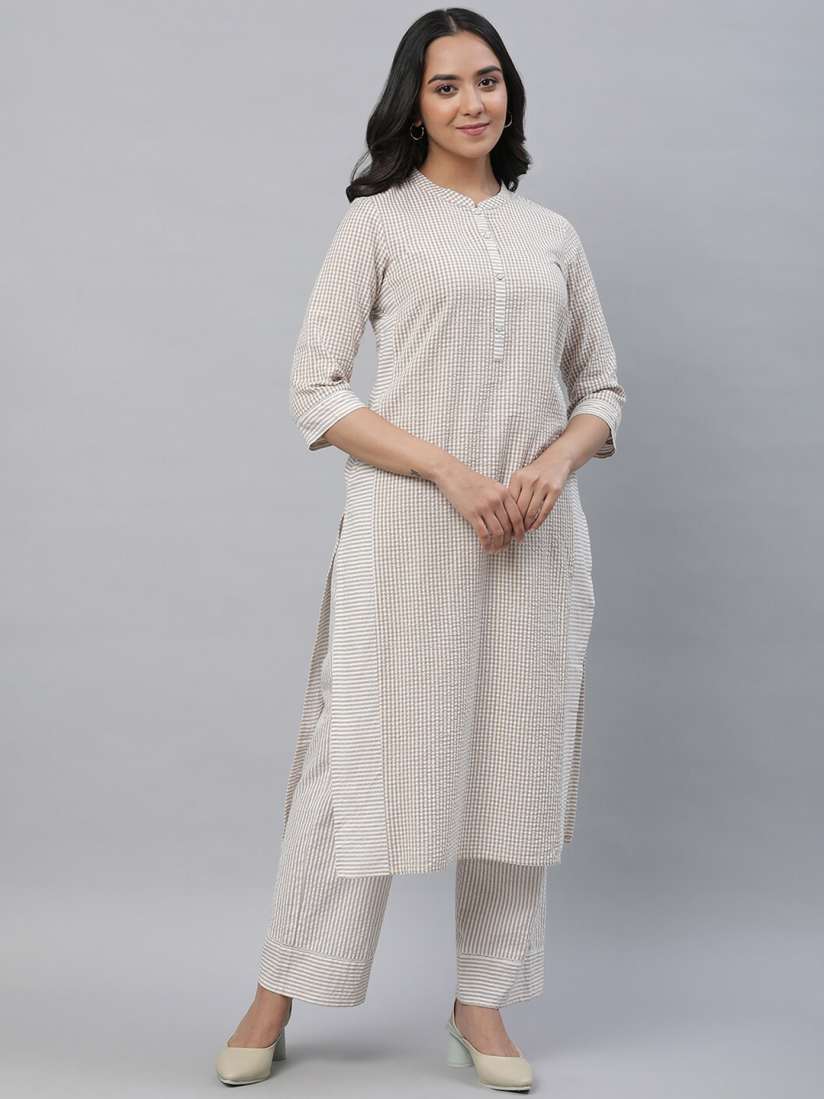 Buy AURELIA Checked Regular Pure Cotton Kurta with Palazzos Kurta Sets for Women 24000448 Myntra