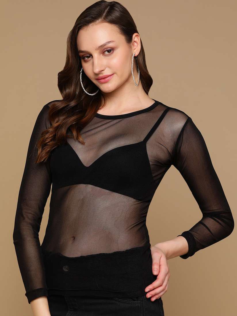 Buy Crazy SHE Long Sleeves Sheer Top Tops for Women 24008630 Myntra