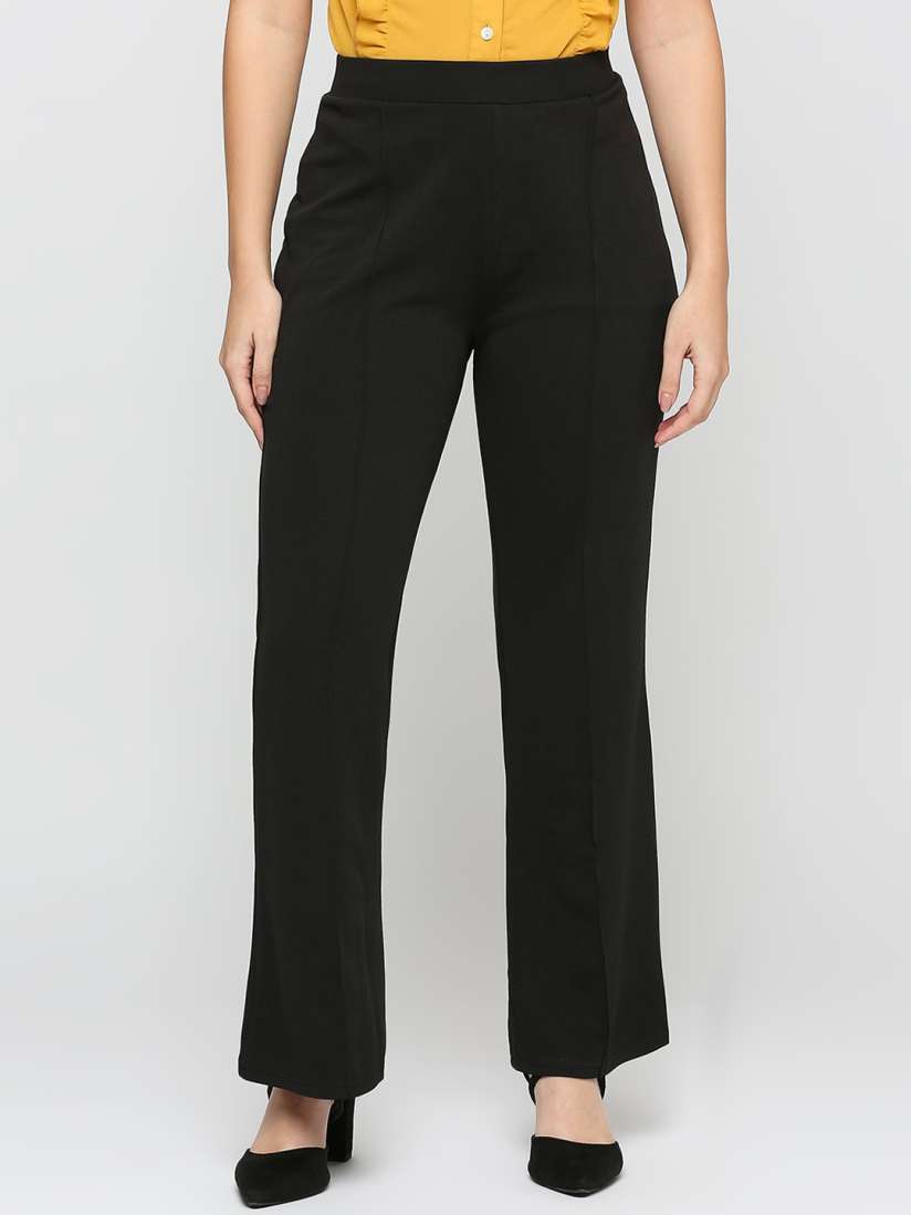 Buy Smarty Pants Comfort Flared High Rise Lint Free Lycra Formal Trousers Trousers for Women 24009130 Myntra