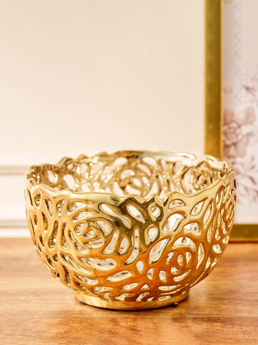 Buy Home Centre Golden Stoneware Carved Decorative Bowl Decorative Bowls for Unisex 24010240 Myntra