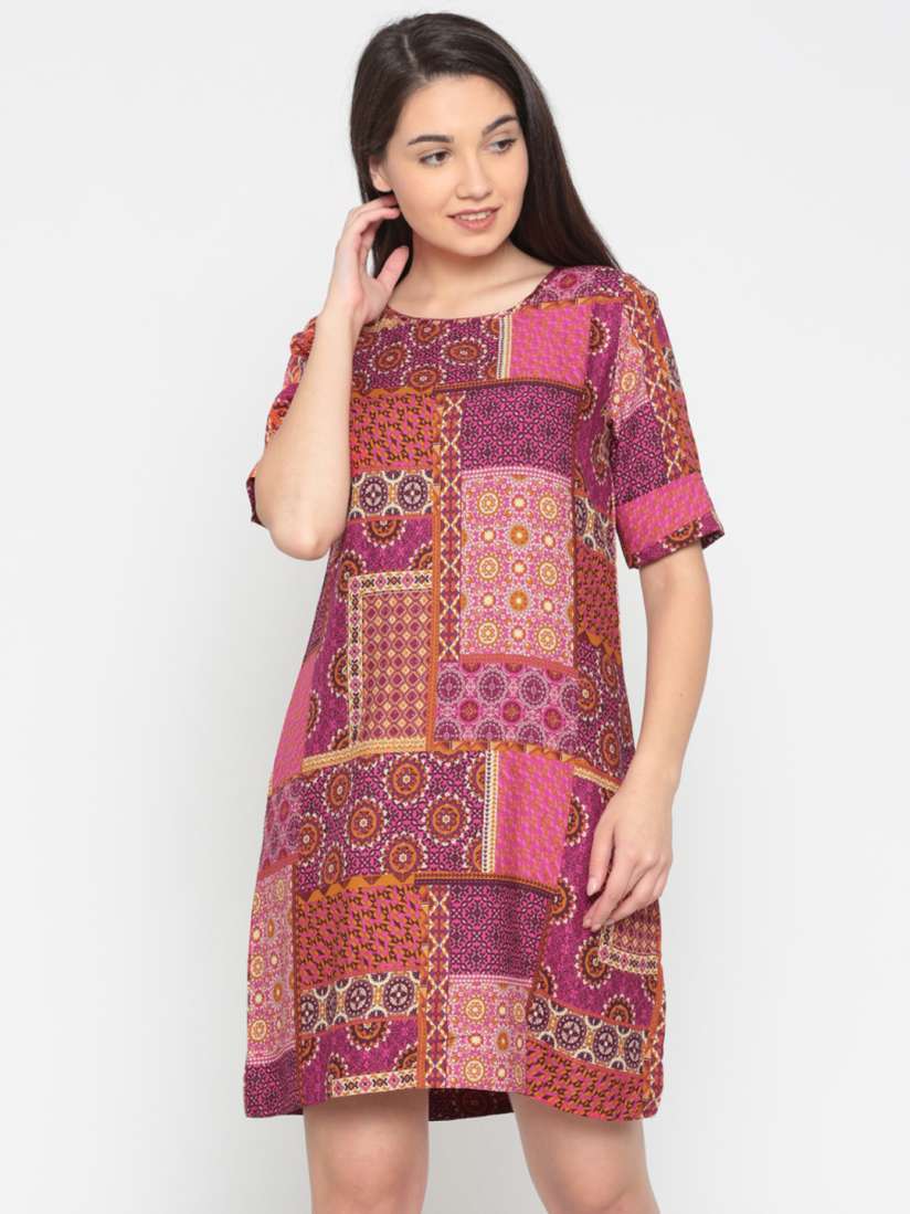 Buy Global Desi Women Pink Printed A Line Dress Dresses for Women 2402315 Myntra