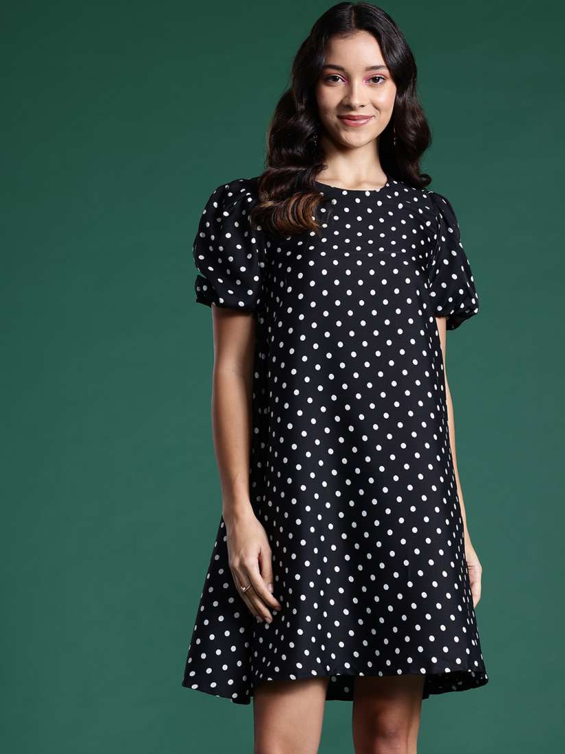 Buy DressBerry Polka Dots Print Puff Sleeves A Line Dress Dresses for Women 24024366 Myntra