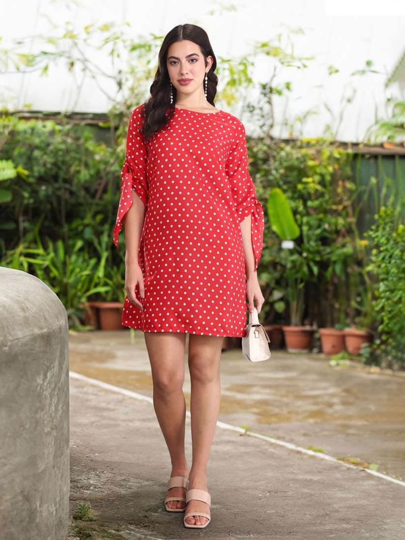 Buy DressBerry Polka Dot Print Tie Up Sleeves Shift Dress Dresses for Women 24024420 Myntra