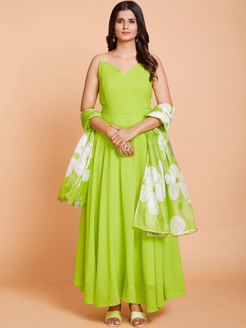 Buy Fusionic Georgette Maxi Length Flared Gown Ethnic Dresses With Floral Printed Dupatta Ethnic Dresses for Women 24026910 Myntra