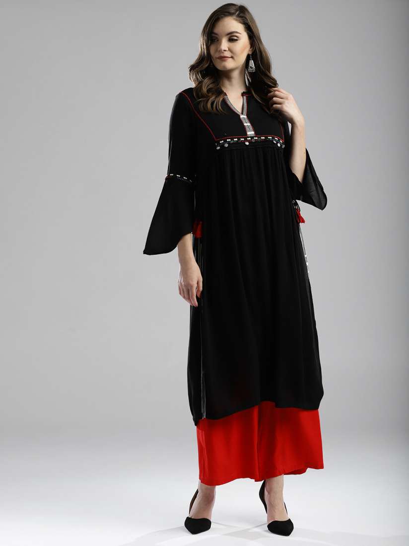 Buy W Women Black Solid Straight Kurta Kurtas for Women 2402701 Myntra