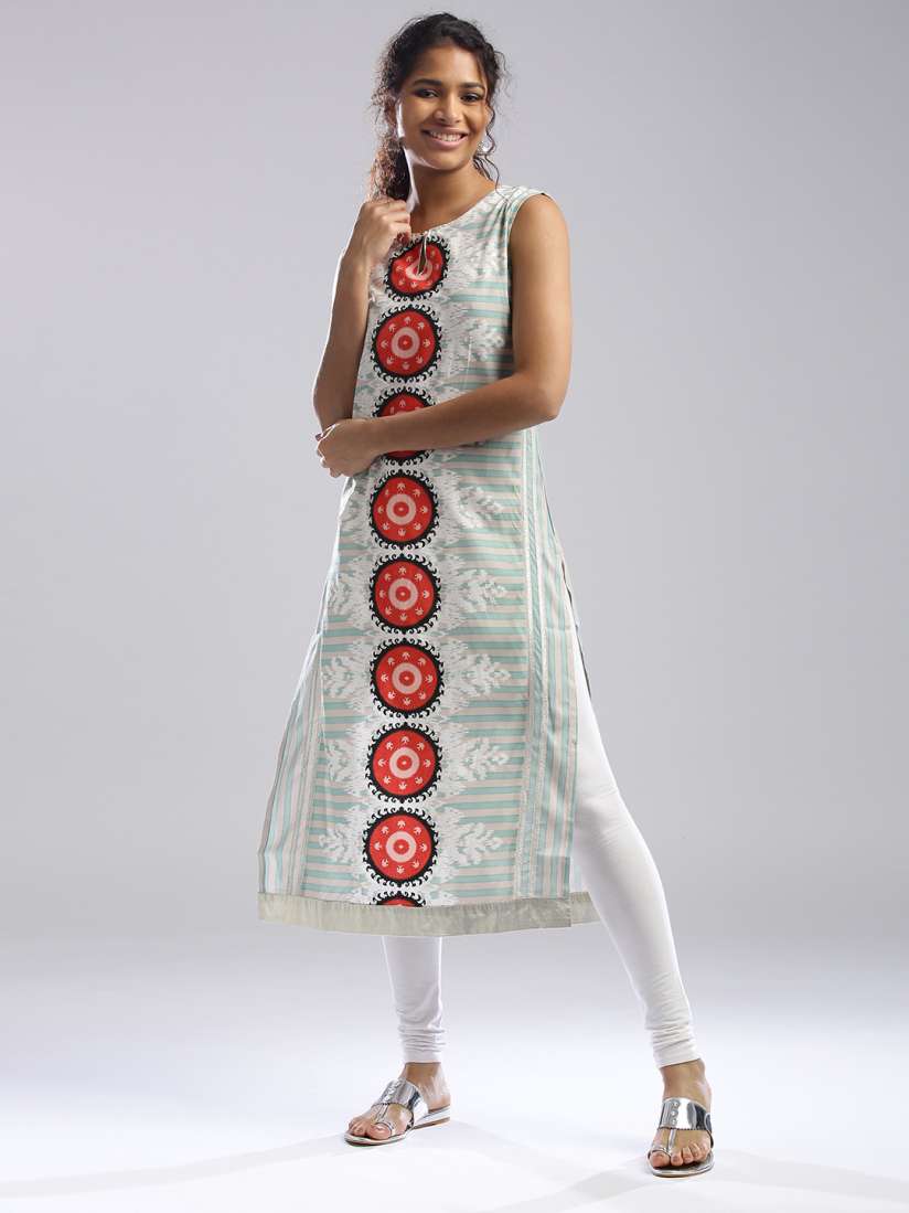 Buy W Women Grey Green Printed Straight Kurta Kurtas for Women 2402860 Myntra