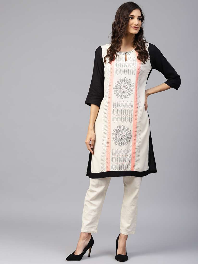 Buy W Women Off White Black Printed Straight Kurta Kurtas for Women 2402952 Myntra