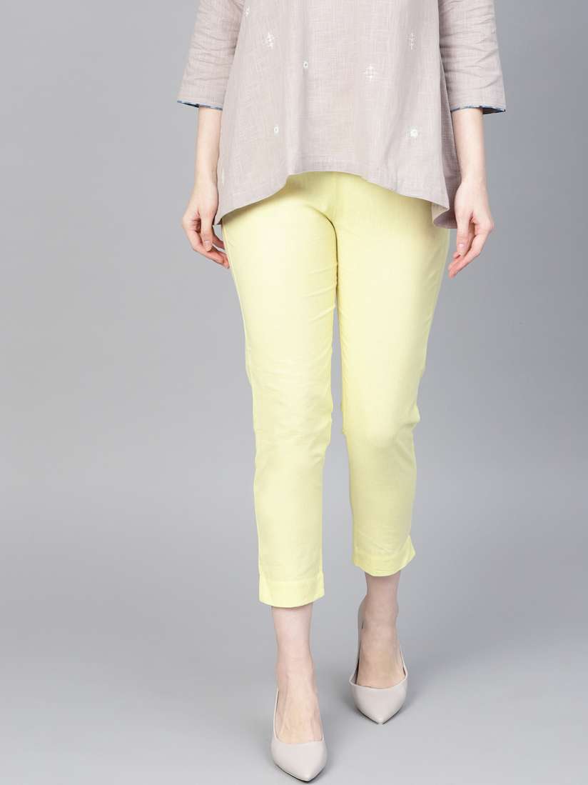 Buy W Women Yellow Regular Fit Solid Cropped Trousers Trousers for Women 2403306 Myntra