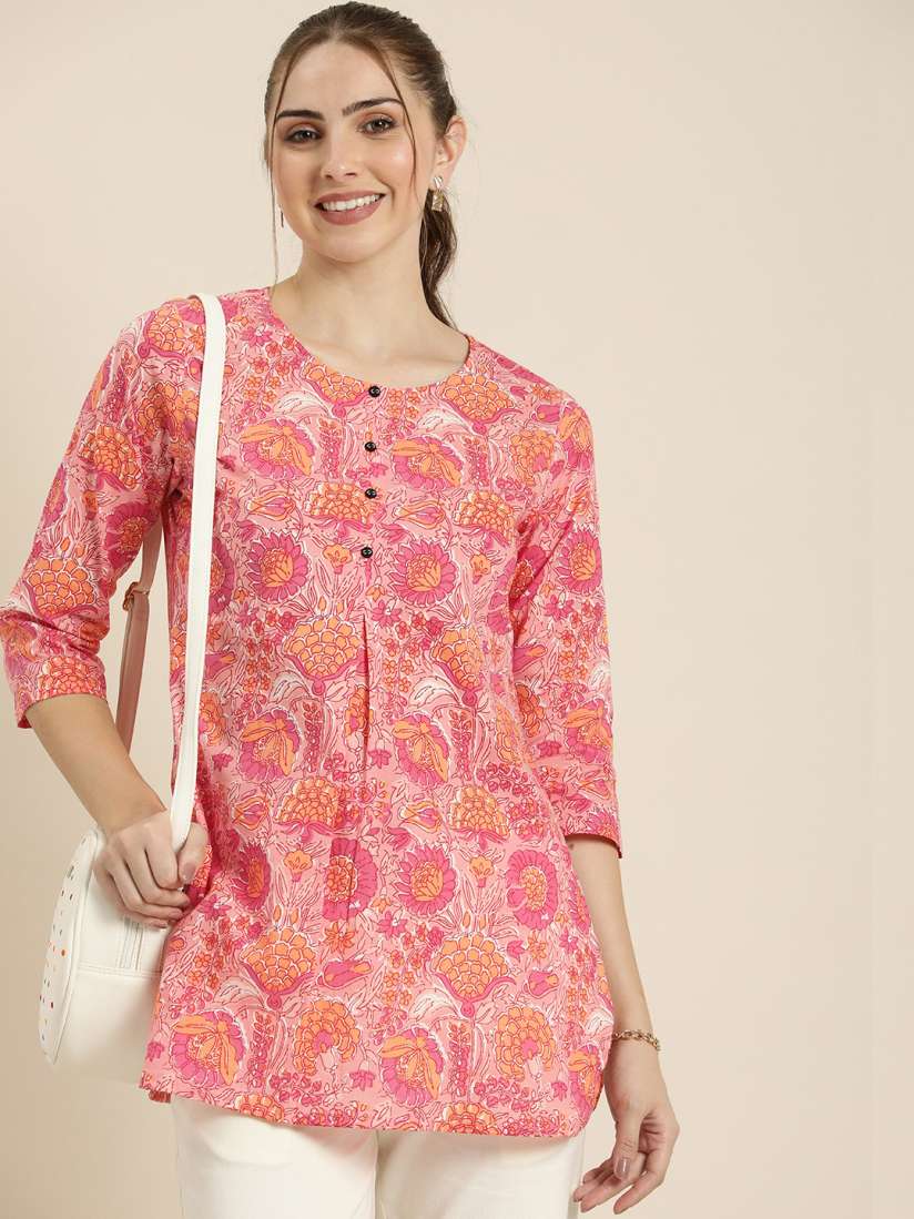 Buy HERE NOW Floral Printed Pure Cotton Straight Kurti Kurtis for Women 24035474 Myntra