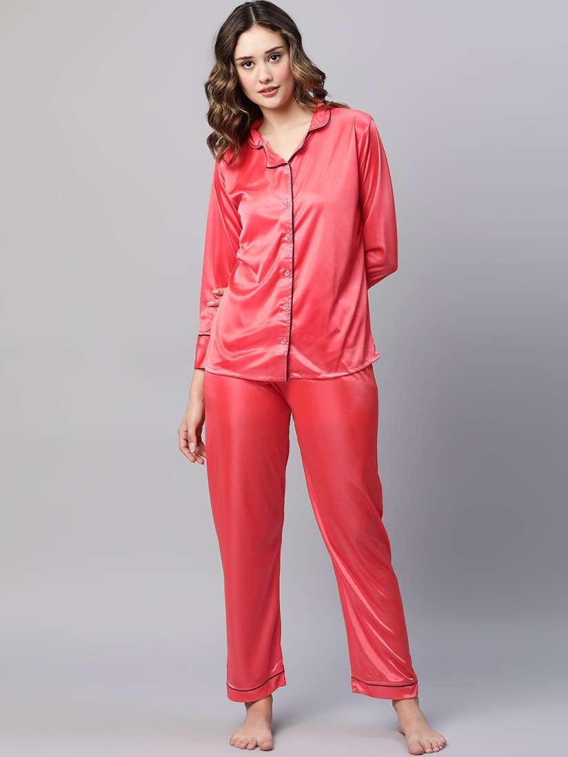 Buy AV2 Lapel Collar Long Sleeves Satin Night Suit Night suits for Women 24039974 Myntra