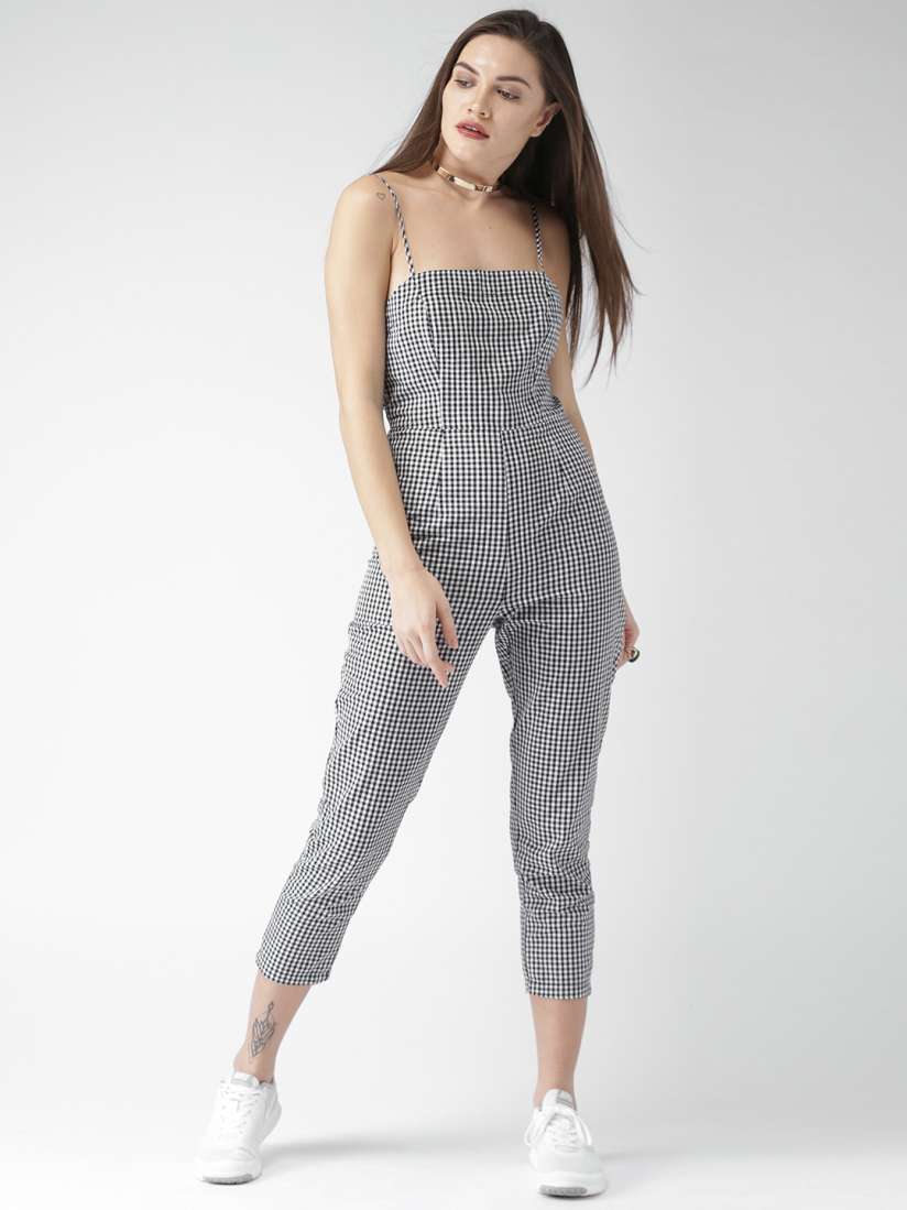 Buy FOREVER 21 Black White Checked Basic Jumpsuit Jumpsuit for Women 2405140 Myntra