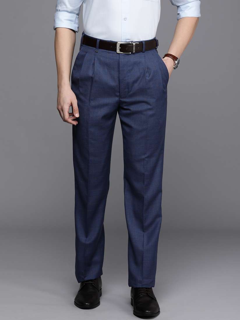 Buy Raymond Men Classic Fit Mid Rise Checked Pleated Formal Trousers Trousers for Men 24052134 Myntra
