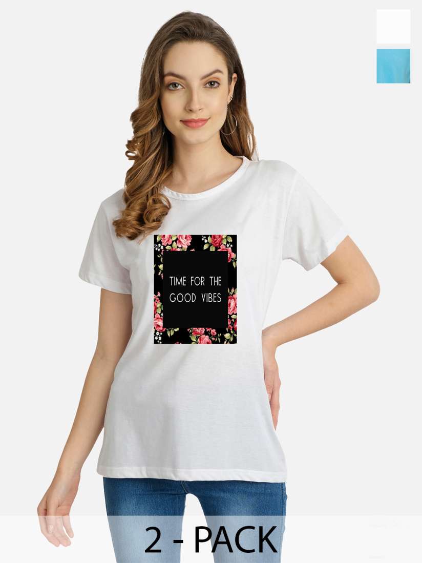 Buy CHOZI Pack Of 2 Typography Printed Cotton T Shirts Tshirts for Women 24053656 Myntra