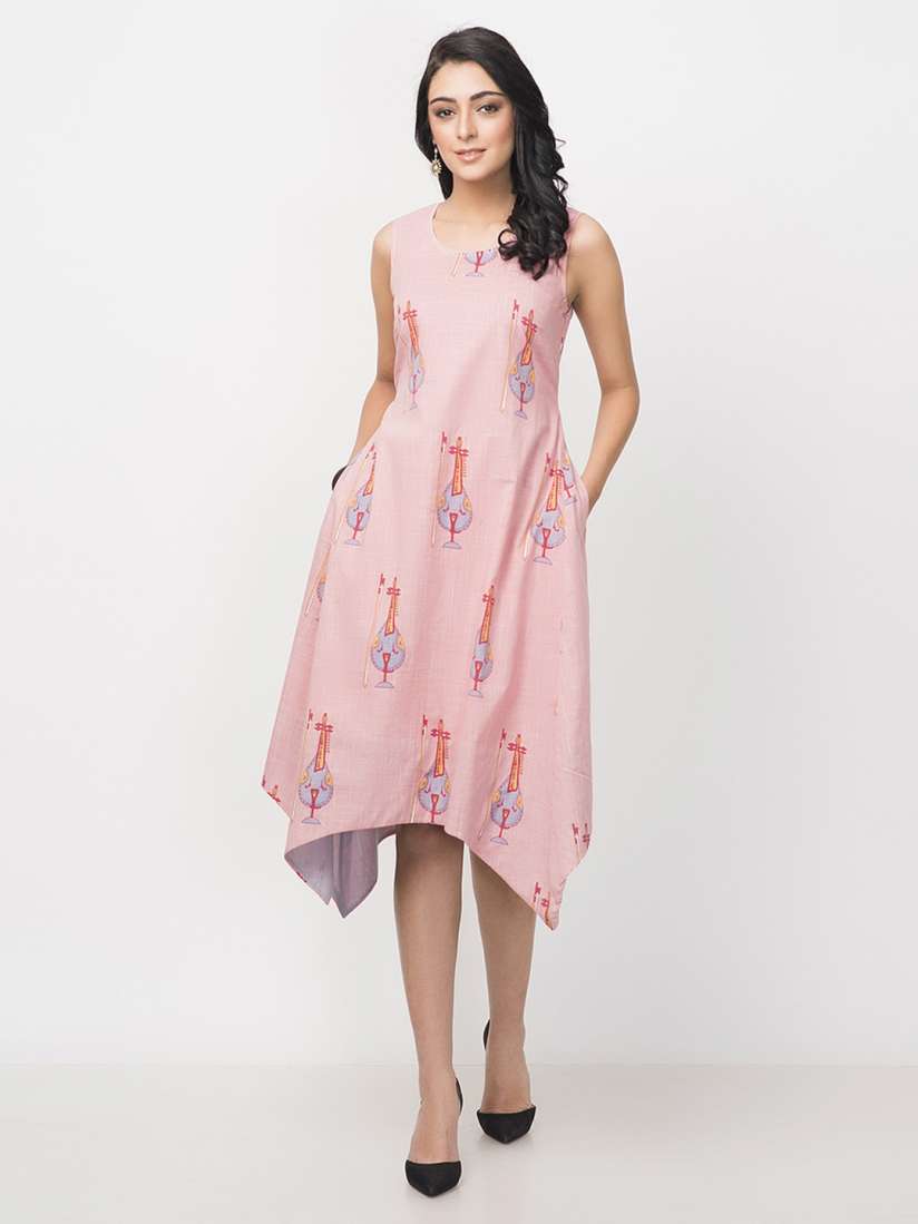 Buy Fabindia Women Dusty Pink Hand Block Print Midi A Line Dress Dresses for Women 2405790 Myntra
