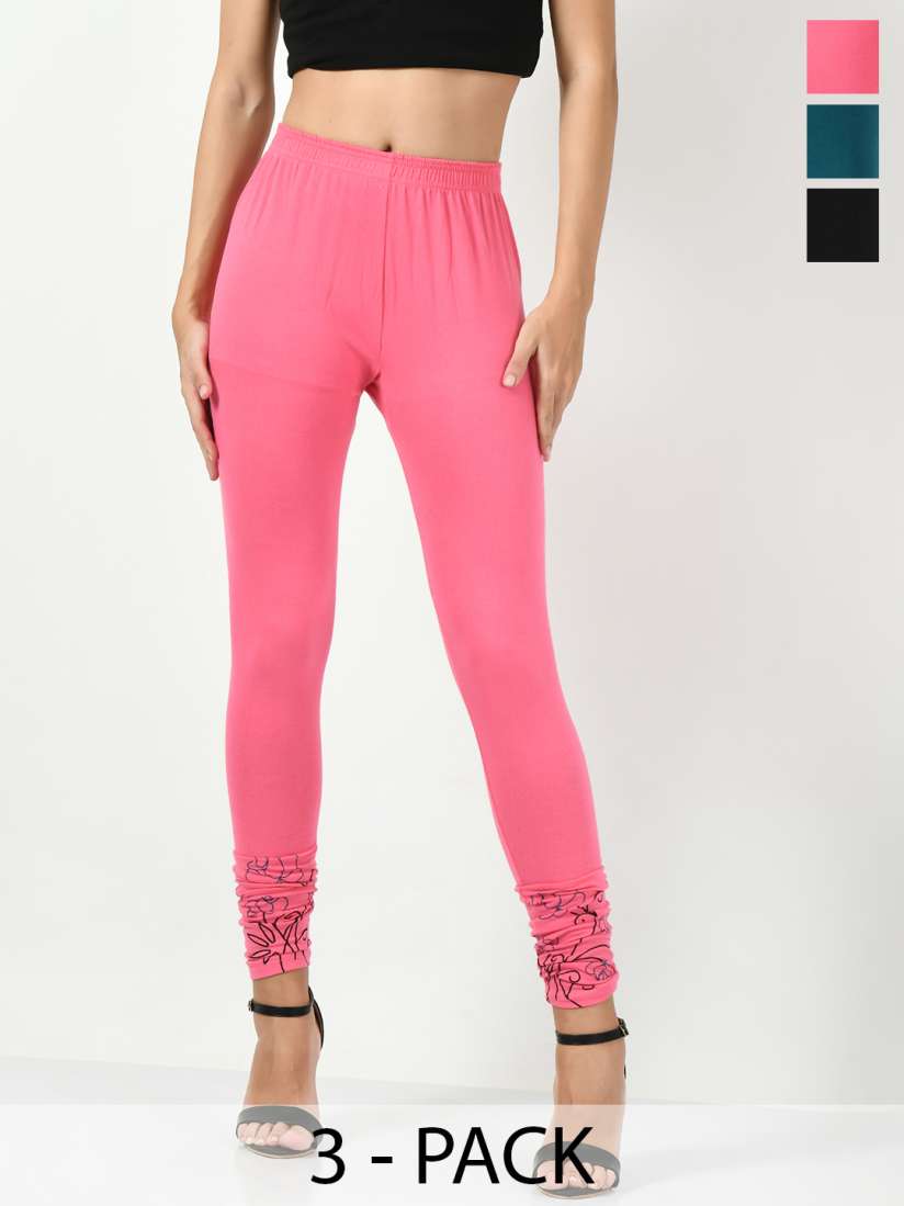 Buy BAESD Pack Of 3 Floral Printed Hem Detail Slim Fit Ankle Length Cotton Lycra Leggings Leggings for Women 24059984 Myntra