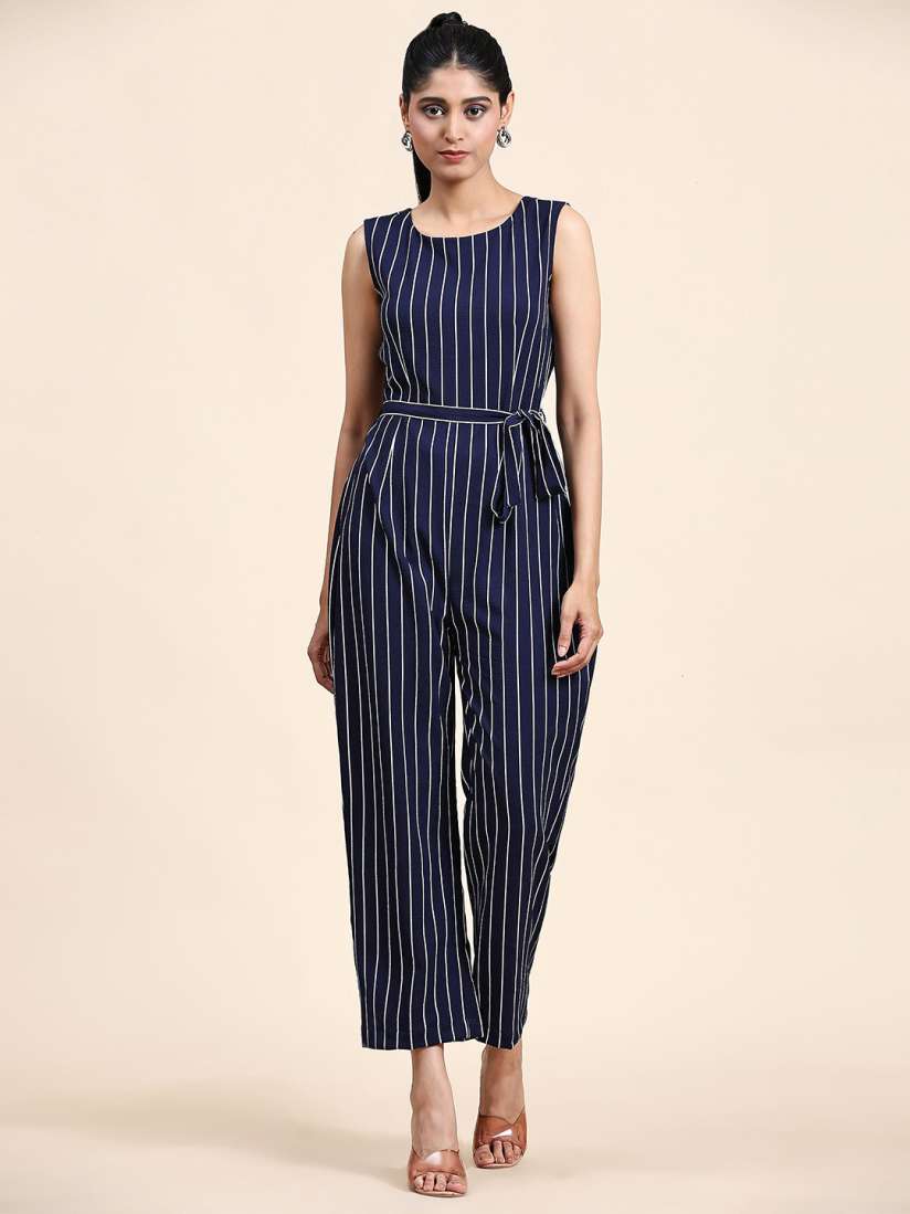 Round neck striped jumpsuit store