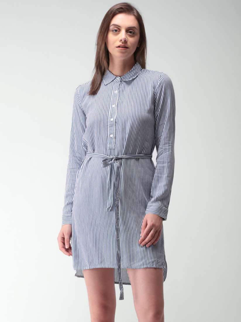 Blue and white striped dress forever 21 clearance