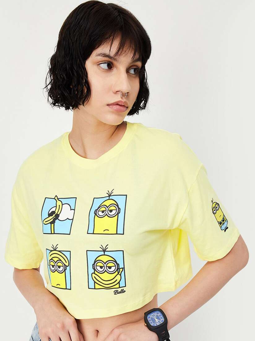 Buy max Minion Printed Round Neck Pure Cotton Crop T shirt Tshirts for Women 24071876 Myntra