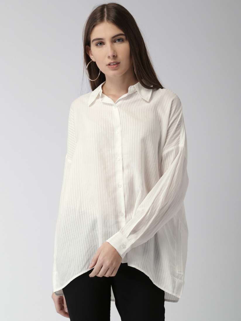 Buy FOREVER 21 Women White Contemporary Regular Fit Striped Casual Shirt Shirts for Women 2407813 Myntra