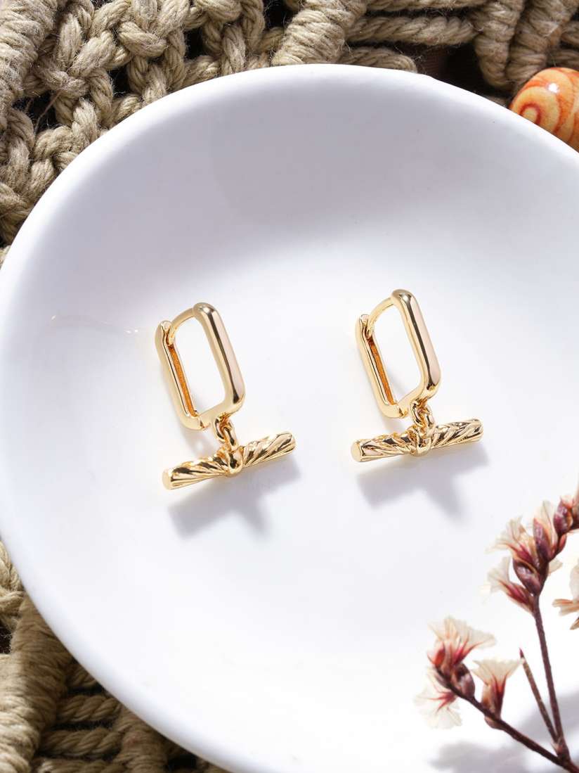 Buy Accessorize 14K Gold Plated Gold Z Sunray T Bar Drop Rectangular Huggies Earrings Earrings for Women 24082140 Myntra