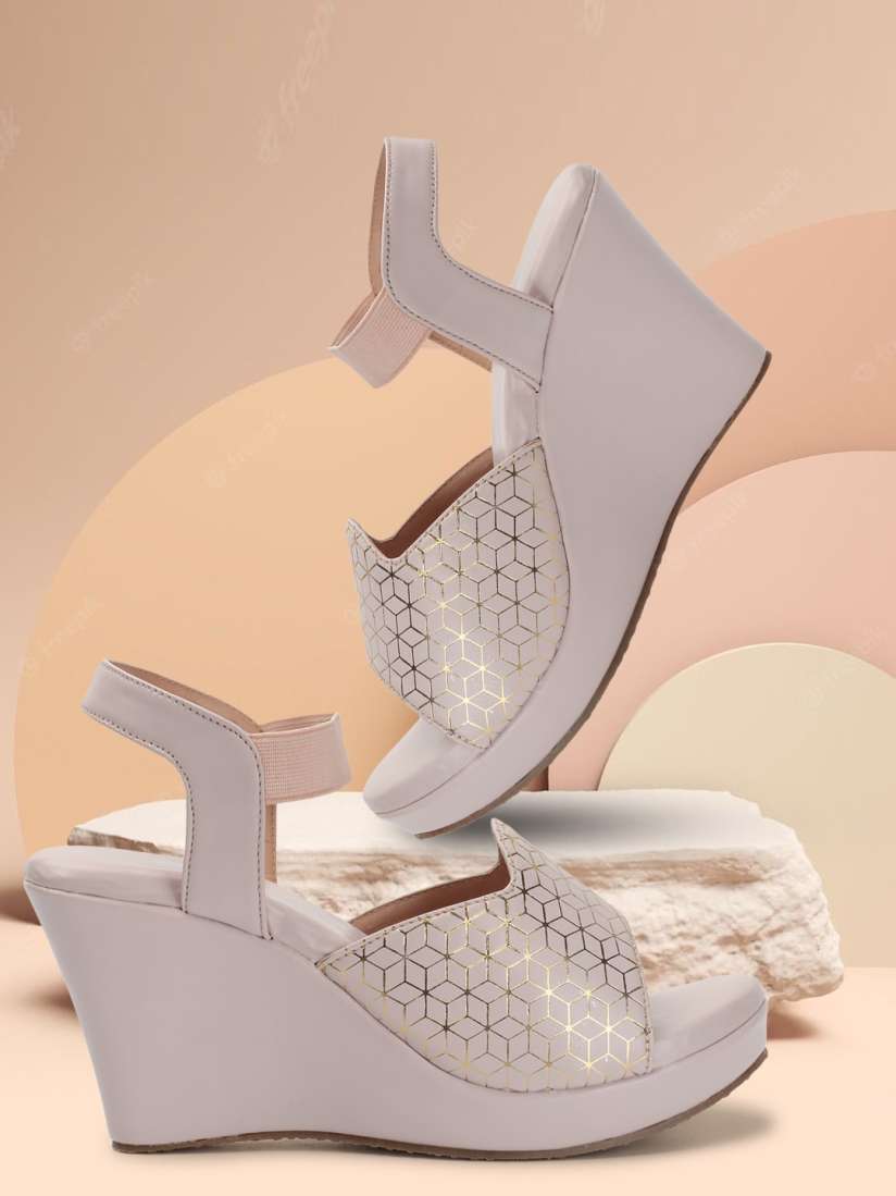 Buy DressBerry Lavender Gold Toned Printed Party Wedges With Backstrap Heels for Women 24082618 Myntra
