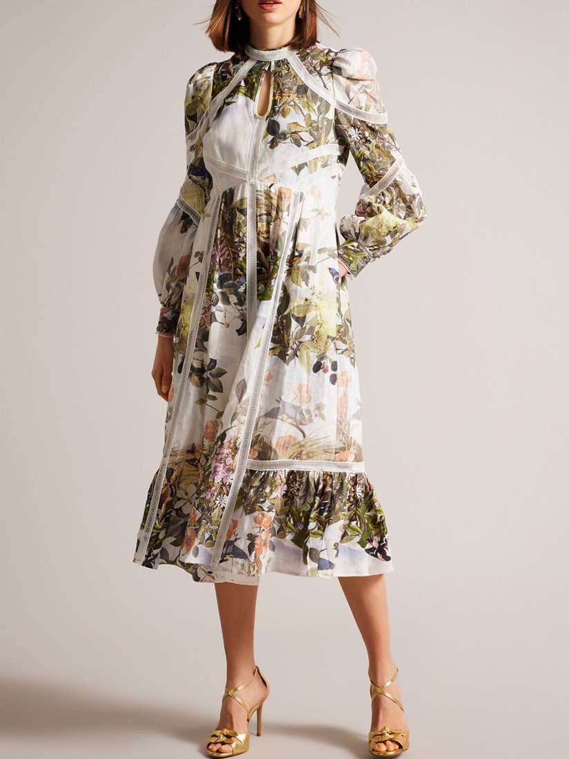 Buy Ted Baker Floral Printed Puff Sleeve Linen A Line Midi Dress Dresses for Women 24090468 Myntra