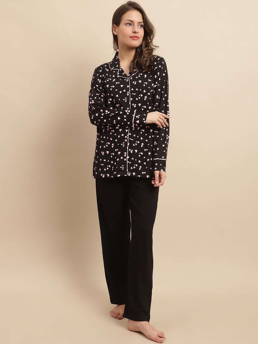Buy Kanvin Black Pink Conversational Printed Modal Shirt
