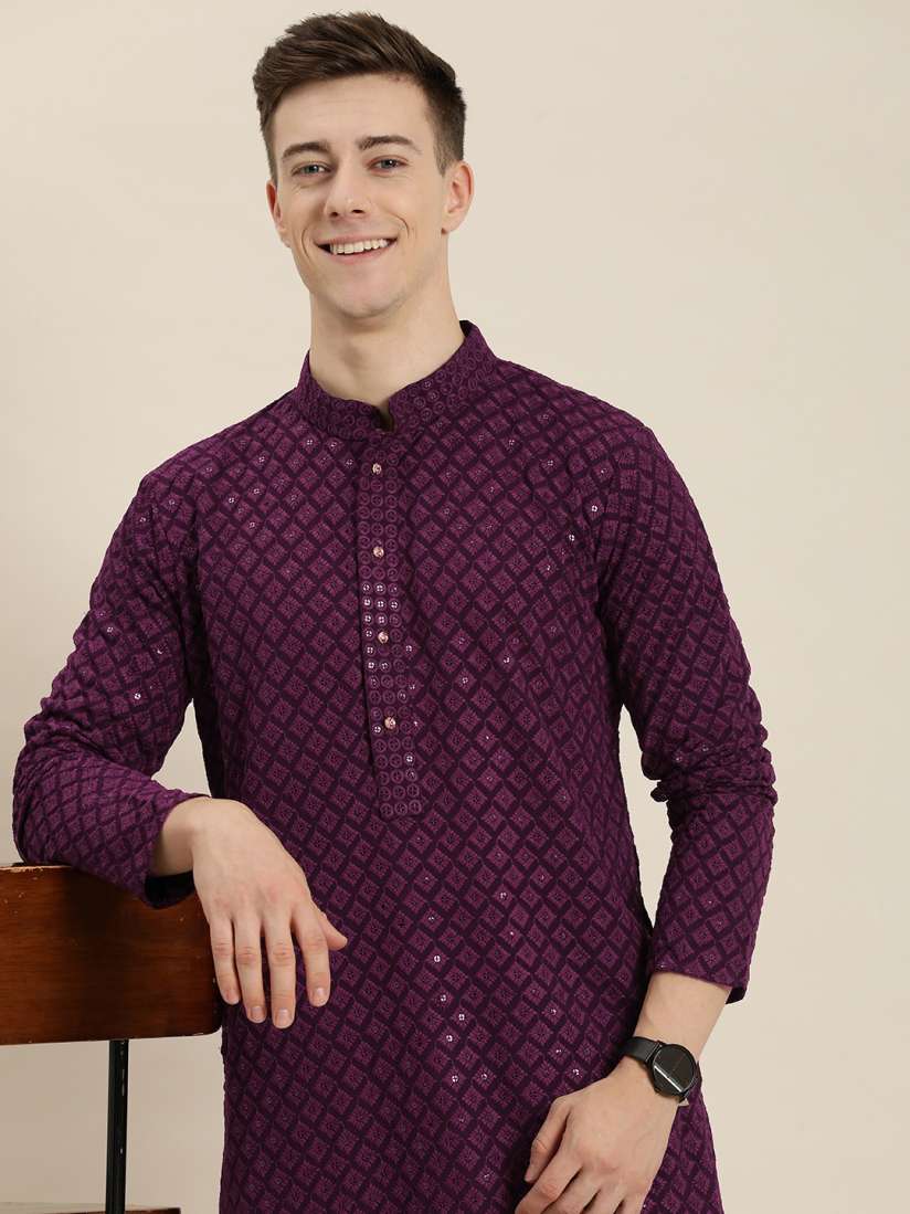 Buy HERE NOW Men Ethnic Motifs Embroidered Chikankari Kurta Kurtas for Men 24097432 Myntra