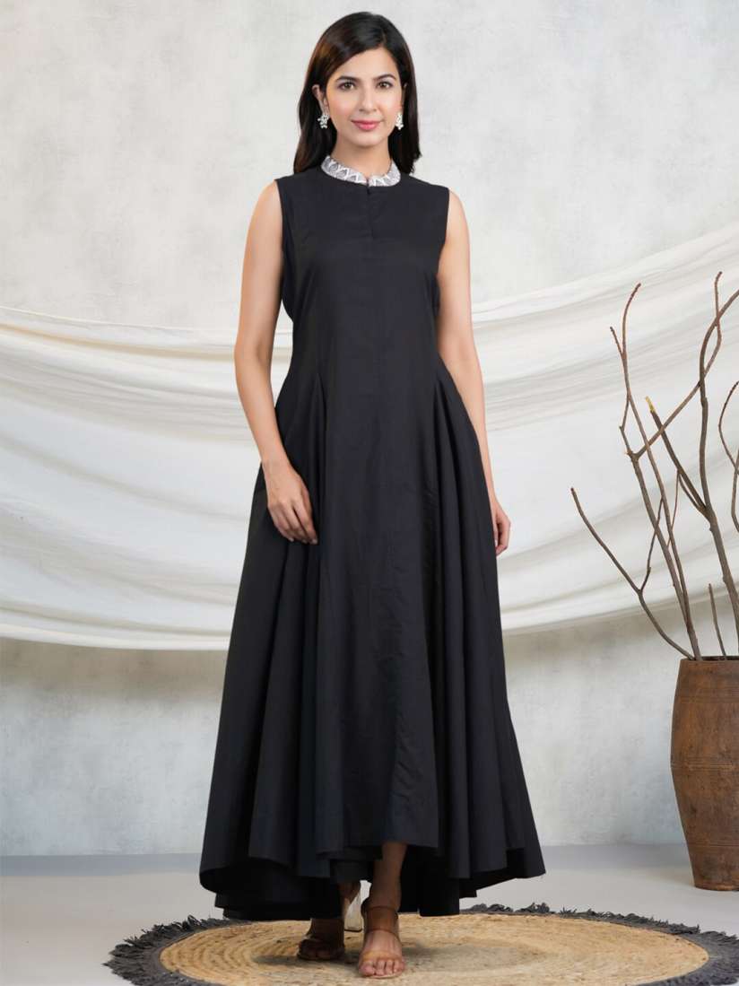Buy Adveta Mandarin Collar Cotton Maxi Dress Dresses for Women 24104422 Myntra