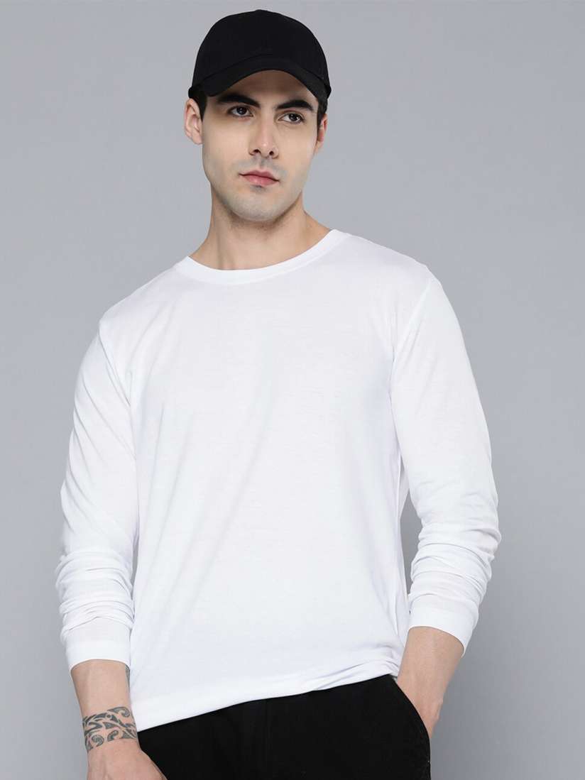 Buy Mast Harbour White Round Neck Long Sleeves Cotton T shirt Tshirts for Men 24106006 Myntra