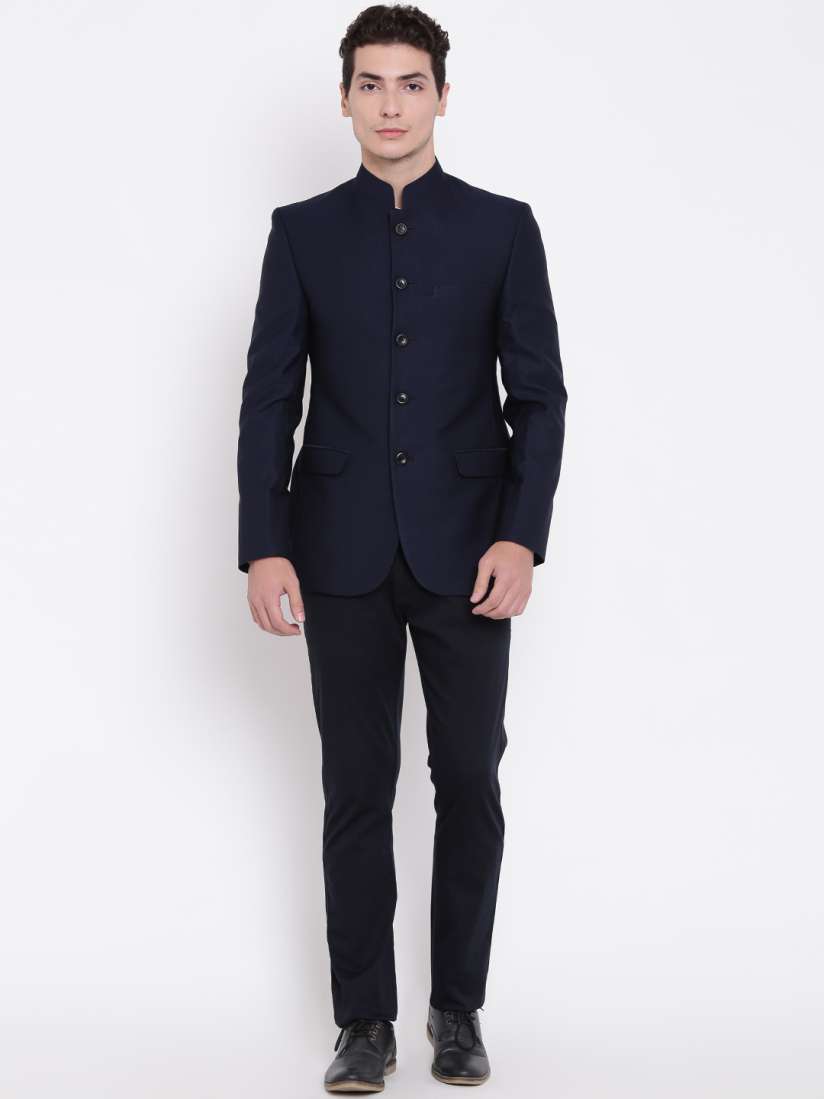 Buy Raymond Navy Patterned Tailored Contemporary Fit Ethnic Bandhgala Blazer Blazers for Men 2410863 Myntra